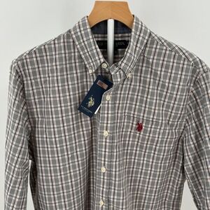 US Polo Assn Mens Small Grey Plaid Button Down Shirt Long Sleeve NWT